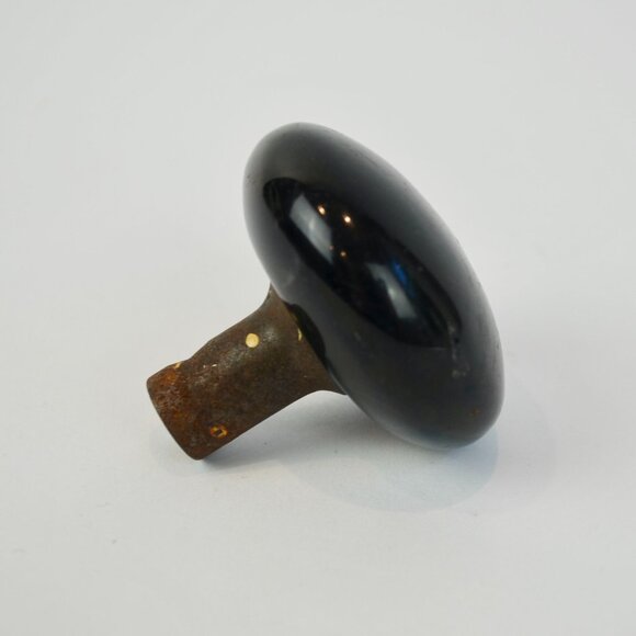 Antique Black Porcelain Door Knob Vintage Salvage Hardware - Picture 2 of 5